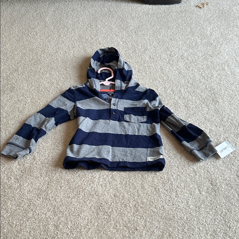 Striped Navy and Gray Kids Hoodie size 3T